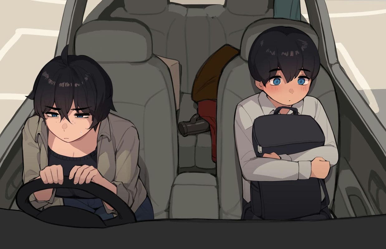 นั่งรถกลับบ้านกับน้องชาย